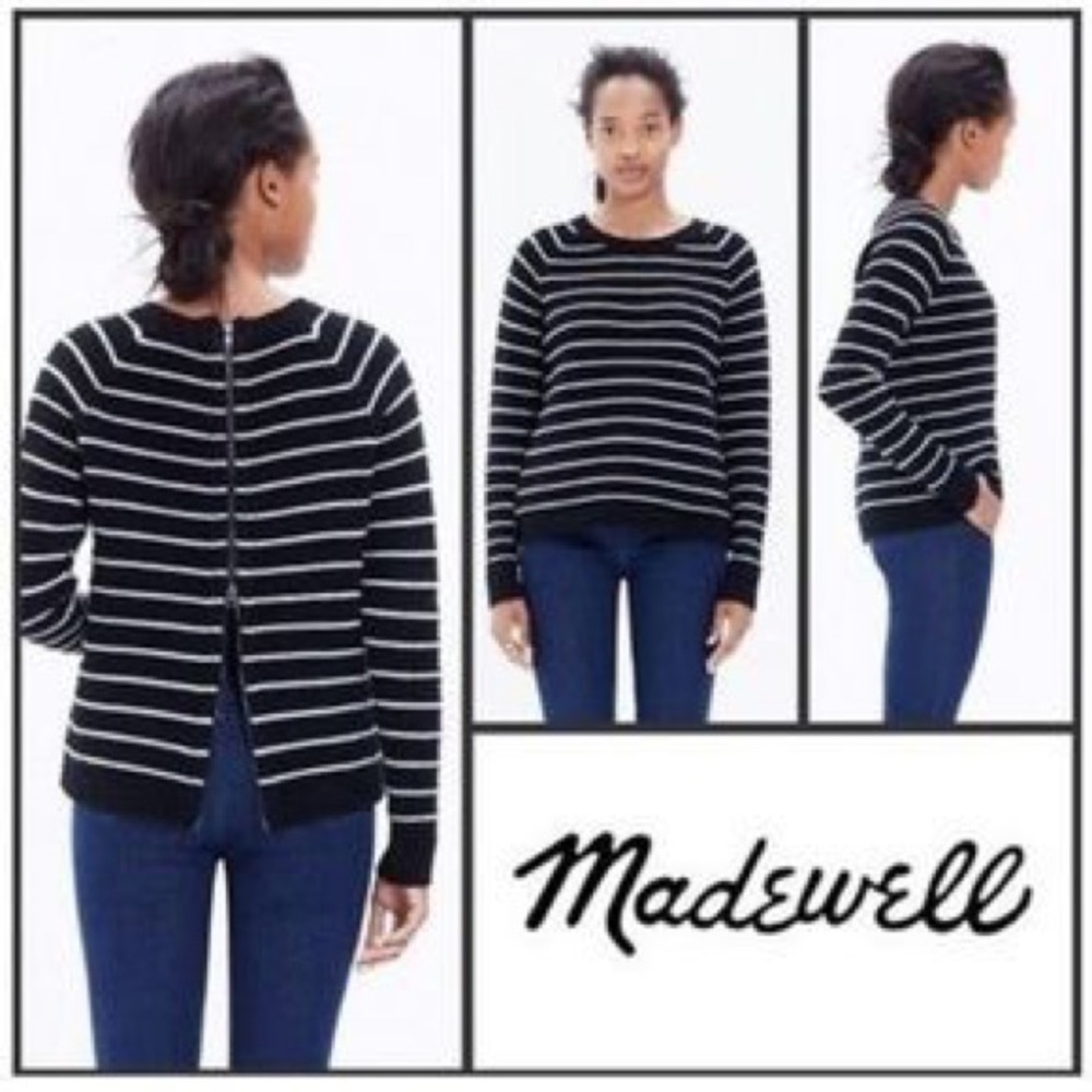 Madewell Palisade Back ZIP Sweater in Cable Stripe